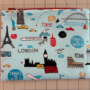 World Travel Passport Zipper Pouch: City Print Cotton Cosmetic Bag