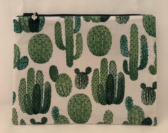 Cactus Print Zipper Pouch: Succulent Cosmetic Makeup Bag