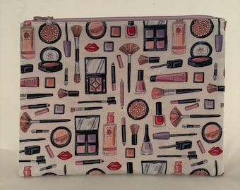 Glam Makeup & Cosmetics Print Zipper Pouch: Fabric Cosmetic Bag