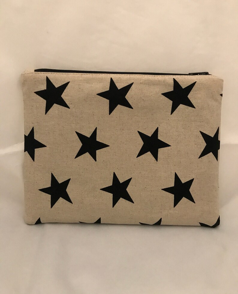 Linen Star Print Zipper Pouch, Cosmetic Case, Make Up Bag, Travel Pouch, Fabric Wallet, Linen Fabric, Stars, Star Print, Celestial, Gifts image 2