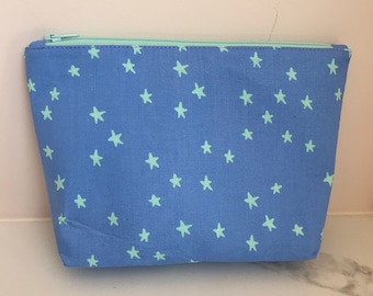 Star Print Zipper Pouch: Cotton Cosmetic Bag, Travel Case