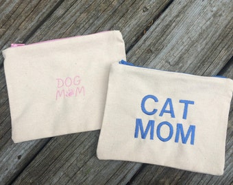 Pet Lover Embroidered Zipper Pouch, Fur Mama, Dog Mom, Cat Mom, Pet Parent, Dogs, Cats, Canvas Bag, Zipper Pouch, Wallet, Pouch, Pet Gifts