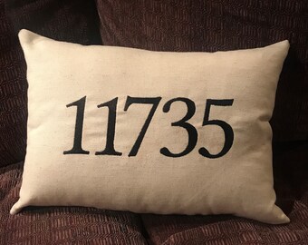 Custom Embroidered Zip Code Accent Throw Pillow, Housewarming Gift, New Home, Homeowner Gift, College Dorm Gift, Zip Code