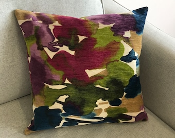 18" Abstract Floral Velvet Pillow, Pillow Cover, Pillow Insert, Home Decor, Apartment Decor, Watercolor Floral, Floral Fabric, Spring Decor