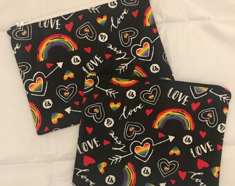 Love Is Love Pride Print Canvas Zipper Pouch, Make Up Bag, Cosmetic Case, Passport Case, Travel Pouch, Fabric Wall, Gay Pride, Love Is Love