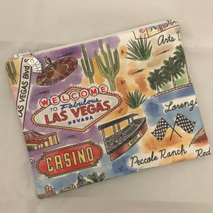 Las Vegas Print Zipper Pouch w/Charm, Make Up Bag, Mask Holder, Playing Cards, Casino, Poker, Fremont Street, Vegas, Nevada, Holiday Gift