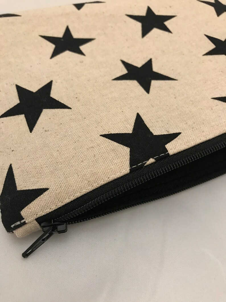 Linen Star Print Zipper Pouch, Cosmetic Case, Make Up Bag, Travel Pouch, Fabric Wallet, Linen Fabric, Stars, Star Print, Celestial, Gifts image 3