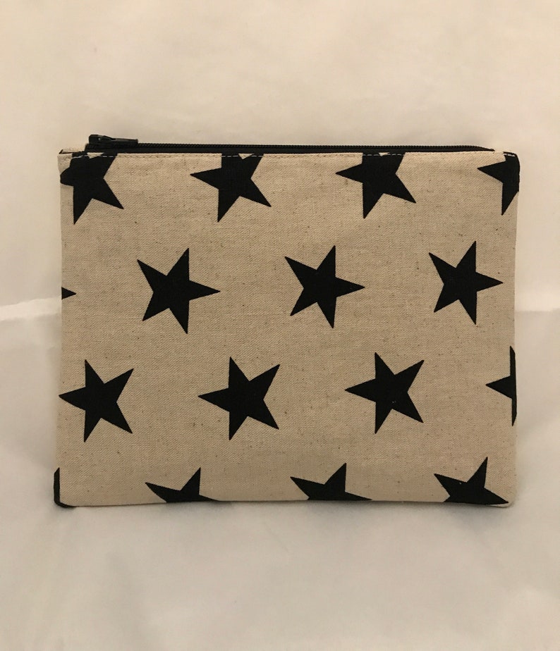 Linen Star Print Zipper Pouch, Cosmetic Case, Make Up Bag, Travel Pouch, Fabric Wallet, Linen Fabric, Stars, Star Print, Celestial, Gifts image 1