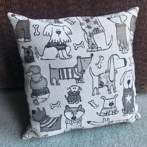 Dog Breeds Throw Pillow: Grayscale Puppy Print, 18&quot; Accent Pillow