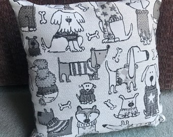 Dog Breeds Throw Pillow: Grayscale Puppy Print, 18" Accent Pillow