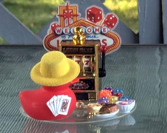 Sammlerstück Gummiente Zocker am Spielautomaten, Kasino Ente Sammlerstück