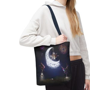 Fairy Lovers Tote Bag Whimsical Fairy Tale Shopping Bag Magical Book Tote Gift Cosplay Convention Tote Bag (13 x 13, 16 x 16 inches)