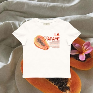 Le Papaye Baby Tee, Y2K Aesthetic, Vintage Crop Top, Cute Graphic Shirt