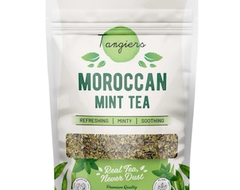 Té de menta marroquí – Té de Tánger – Té verde de primera calidad con hojas de menta refrescantes, cafeína ligera natural, 56 g de hojas sueltas