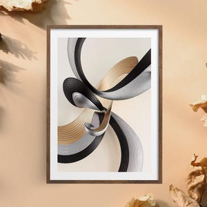 Abstract Metal Wall Art, Black Gold Silver Digital Print, Modern 3D Wave Artwork, Minimalist Luxury Home Decor Download, Office Printable