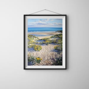 Beach Landscape Digital Wall Art, Coastal Wildflower Printable Art, Seaside Sand Dune Ocean View, Summer Coastal Nature Print Decor