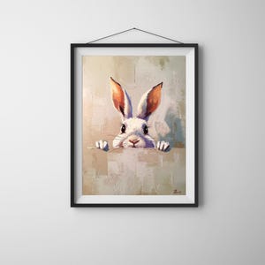 Cute Bunny Wall Art, Nursery Rabbit Digital Print, Whimsical Animal Illustration, Neutral Bunny Poster, Kids Room Decor, Baby Animal Artwork