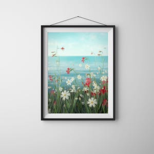 Floral Ocean Digital Wall Art, Wildflower Beach Printable Art, Coastal Summer Nature Print, Sea Meadow Botanical Landscape Decor