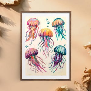 Jellyfish Wall Art, Colorful Ocean Animal Digital Poster, Underwater Nursery Printable Decor, Sea Life Art, Coastal Room Print