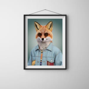Fox Wall Art, Cool Animal Portrait, Funny Fox Wearing Glasses, Anthropomorphic Fox Art Print, Hipster Animal Poster, Digital Wall Decor