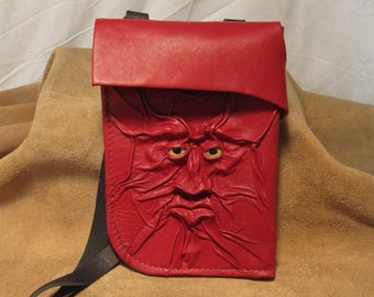 Grichels leather small large bag - red with yellow fish eyes