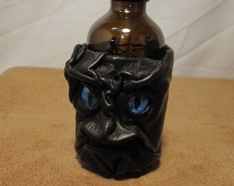 Grichels leather and glass 2oz apothecary dropper bottle - black with cobalt blue slit pupil eyes