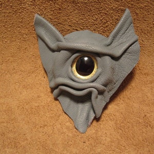 Grichels leather pin/tie tack/brooch - robin&#39;s egg blue with teal edged yellow big pupil eye