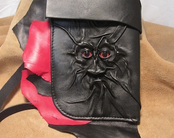 Grichels leather small large bag - black and red with red big pupil eyes