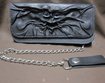 Grichels leather billfold biker chain wallet - black with blue nova eyes