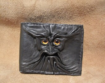 Grichels leather bi-fold wallet - black with tangerine orange nova eyes