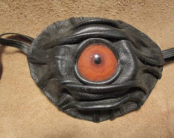 Grichels leather eyepatch - black with rusty brown cheetah eye