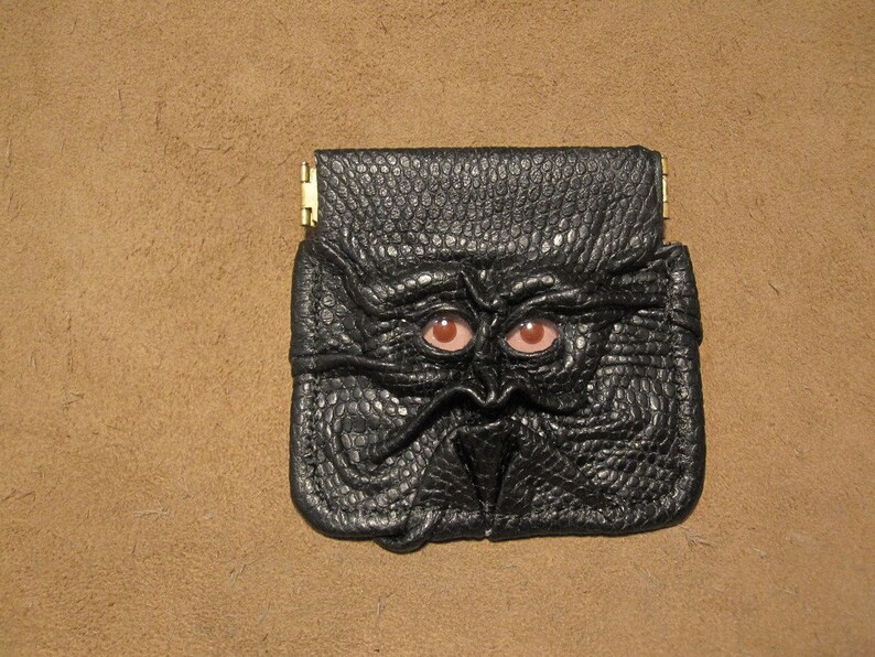 Grichels leather pinch style coin purse scaly black with pink and red albino eyes