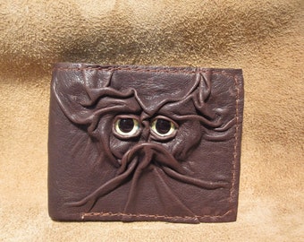 Grichels leather bi-fold wallet - chocolate brown with yellow and teal nova eyes