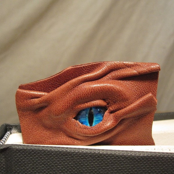 Grichels leather bookmark - rusty brown with blue slit pupil nova eye