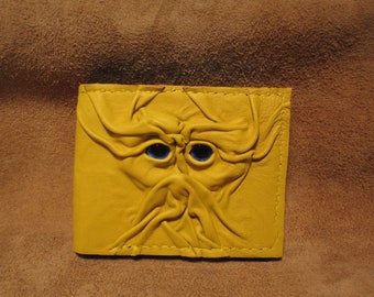 Grichels leather bi-fold wallet - sunflower yellow with cobalt blue big pupil eyes