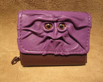 Grichels leather ladies wallet - purple with burgundy fish eyes