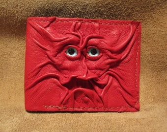 Grichels leather bi-fold wallet - red with gray and aqua blue nova eyes