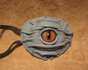 Grichels leather eyepatch - robin's egg blue with brown slit pupil fox eye