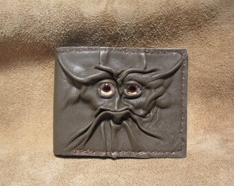 Grichels leather bi-fold wallet - olive brown with gray and orange nova eyes