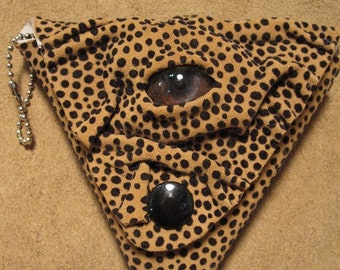 Grichels leather triangle coin purse - brown and black spot textured with brown bear eye
