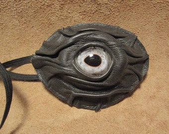 Grichels leather eyepatch - black with silvery blue fish eye