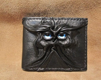 Grichels leather bi-fold wallet - black with blue and purple watercolor eyes