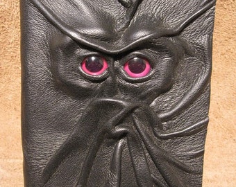 Grichels leather mini notebook - black with fuchsia big pupil eyes