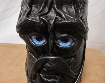 Grichels leather pen or dice cup - black with blue and lavender pink nova eyes