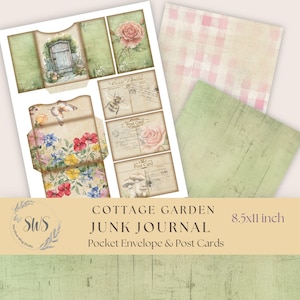 Pocket Envelopes Cottage Garden Junk Journal, Floral PostCards, Embellishment, Floral Envelopes, Vintage Envelopes Postcard, Digital, 8.5x11