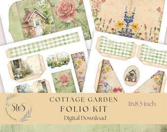 Cottage Garden Journal Folio Kit: afdrukbare bloemen (digitale download, 11 x 8,5 inch)
