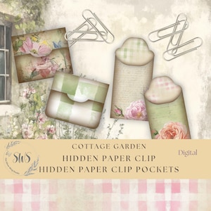 Cottage Garden Hidden Paper Clips, Floral Hidden Pocket, Junk Journal Paper Clip, Bookmarker, Digital Download, Paper Clip Pockets
