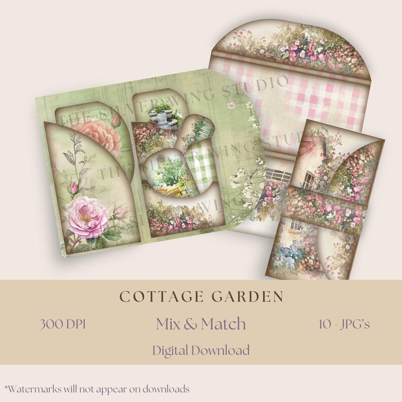 Cottage Garden Junk Journal Folio Kit: Floral Waterfall Design (digital ...