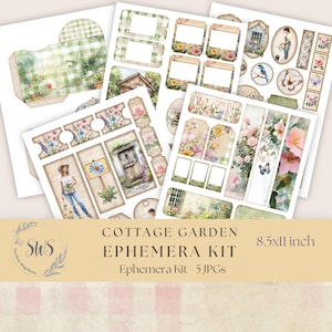 Cottage Garden Ephemera Kit: Junk Journal Seiten, Floral Tags (Digital Download 8.5 x 11 in