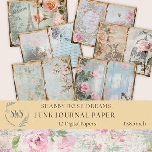 Shabby Rose Junk Journal Pages: Vintage Floral Scrapbook Paper (Digital Download)